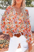 Load image into Gallery viewer, Golden Apricot Floral Print V Neck Long Puff Sleeve Top