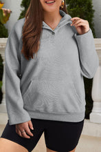 Load image into Gallery viewer, Light Grey Textured Snap Buttons Pullover Plus Size Sweatshirt