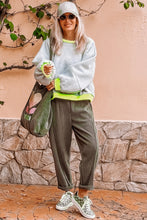 Load image into Gallery viewer, Light Grey Contrast Color Banding Patchwork Puff Sleeve Loose Sweatshirt