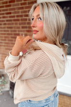 Load image into Gallery viewer, Oatmeal Waffle Patchwork Drop Shoulder Hooded Long Sleeve Top