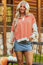 Load image into Gallery viewer, Orange Stripe Color Block Loose Fit Collared Drop Shoulder Sweatshirt