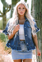 Load image into Gallery viewer, Peacock Blue Raw Edge Ruffled Short Sleeve Denim Jacket