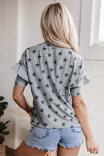 Load image into Gallery viewer, Gray Star Print Tiered Ruffled Sleeve Crew Neck T Shirt