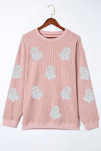 Load image into Gallery viewer, Pink Halloween Ghost Corded Crew Neck Loose Sweatshirt