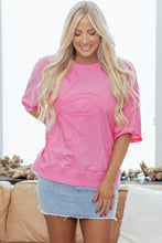 Load image into Gallery viewer, Clearly Aqua Floral Patched Half Sleeve Tunic Top