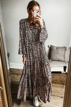 Load image into Gallery viewer, Apricot Leopard Print Tiered Wide Sleeve Maxi Dress
