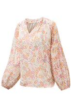 Load image into Gallery viewer, Golden Apricot Floral Print V Neck Long Puff Sleeve Top