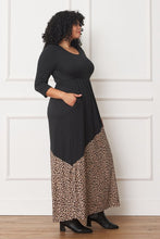 Load image into Gallery viewer, Asymmetrical Leopard Accent Maxi Dress