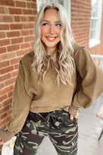 Load image into Gallery viewer, Dark Khaki Fuzzy Sherpa Splicing Pullover Sweatshirt with Side Slit