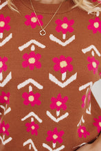 Load image into Gallery viewer, Brown Floral Short Puff Sleeve Sweater