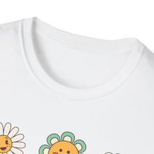 Load image into Gallery viewer, Hello Happiness Floral T-Shirt, Cute Graphic Tee, Unisex Softstyle Shirt, Summer Vibes Apparel, Gift for Friends, Positive Energy Wear