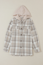 Load image into Gallery viewer, Khaki Plaid Removable Hood Buttoned Shacket