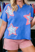 Load image into Gallery viewer, Sky Blue Patriot Star Patched Notched Neck Mineral Washed Tee