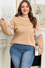 Load image into Gallery viewer, Khaki Exposed Seam Floral Mixed Patchwork Relaxed Plus Size Top