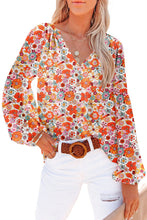 Load image into Gallery viewer, Golden Apricot Floral Print V Neck Long Puff Sleeve Top