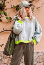 Load image into Gallery viewer, Light Grey Contrast Color Banding Patchwork Puff Sleeve Loose Sweatshirt