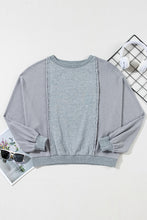 Load image into Gallery viewer, Light Grey Waffle Patchwork Long Sleeve Raw Hem Pullover Top