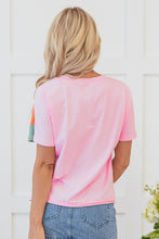 Load image into Gallery viewer, Pink Color Block Patchwork Seamed Crewneck T Shirt