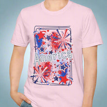 Load image into Gallery viewer, Patriotic Celebration T-Shirt, USA Shirt, Fourth of July Tee, Fireworks Graphic Tee, Summer Casual Wear, American Pride Clothing
