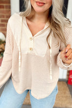Load image into Gallery viewer, Oatmeal Waffle Patchwork Drop Shoulder Hooded Long Sleeve Top