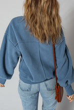 Load image into Gallery viewer, Sail Blue Fleece Drop Shoulder Exposed Seam Patchwork Casual Sweatshirt