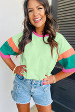 Load image into Gallery viewer, Light Blue Color Block Stitching Sleeve Round Neck Oversize Top