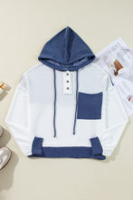 Load image into Gallery viewer, Light Pink Corded Colorblock Patch Pocket Drawstring Hooded Top