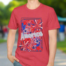 Load image into Gallery viewer, Patriotic Celebration T-Shirt, USA Shirt, Fourth of July Tee, Fireworks Graphic Tee, Summer Casual Wear, American Pride Clothing