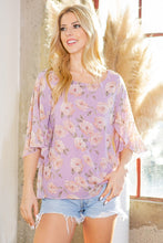 Load image into Gallery viewer, Swiss Dot Floral Print Split Sleeve Blouse