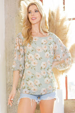 Load image into Gallery viewer, Swiss Dot Floral Print Split Sleeve Blouse