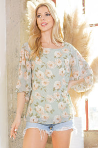 Swiss Dot Floral Print Split Sleeve Blouse