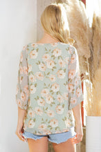 Load image into Gallery viewer, Swiss Dot Floral Print Split Sleeve Blouse