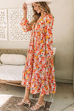 Load image into Gallery viewer, Multicolor Boho Floral Collared Long Sleeve Ruffled Dress