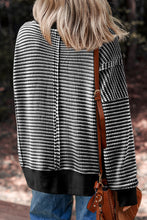 Load image into Gallery viewer, Red Stripe Ribbed Trim Drop Shoulder Long Sleeve Oversize Top