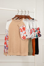 Load image into Gallery viewer, Parchment Floral Patchwork Long Sleeve Ribbed Blouse