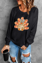 Load image into Gallery viewer, Black Thanksgiving Turkey Graphic Drop Shoulder Sweatshirt