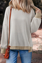 Load image into Gallery viewer, Red Stripe Ribbed Trim Drop Shoulder Long Sleeve Oversize Top
