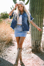 Load image into Gallery viewer, Peacock Blue Raw Edge Ruffled Short Sleeve Denim Jacket