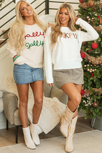 White Thankful Ivory Embroidered Sweater