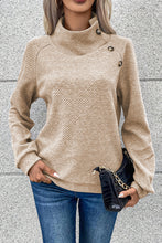 Load image into Gallery viewer, Gray Asymmetric Buttons Detail High Neck Textured Sweatshirt