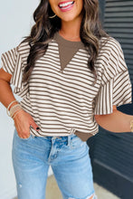 Load image into Gallery viewer, Parchment Contrast Detail Striped Ruffle Short Sleeve Top