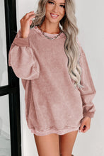 Load image into Gallery viewer, Pink Solid Ribbed Knit Round Neck Pullover Sweatshirt