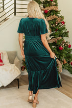 Load image into Gallery viewer, Chestnut Velvet Short Sleeve Shirred Waist Tiered Maxi Dress