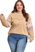Load image into Gallery viewer, Khaki Exposed Seam Floral Mixed Patchwork Relaxed Plus Size Top