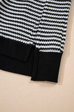 Load image into Gallery viewer, Red Stripe Ribbed Trim Drop Shoulder Long Sleeve Oversize Top