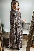 Load image into Gallery viewer, Apricot Leopard Print Tiered Wide Sleeve Maxi Dress