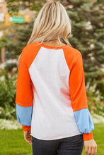 Load image into Gallery viewer, Light Grey Color Block Raglan Sleeve Contrast Stitching Loose Fit Top