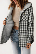 Load image into Gallery viewer, Black Plaid Pattern Sherpa Lined Hooded Shacket
