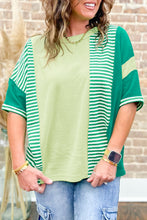 Load image into Gallery viewer, Pink Stripe Patchwork Colorblock Plus Size T Shirt