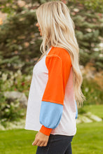 Load image into Gallery viewer, Light Grey Color Block Raglan Sleeve Contrast Stitching Loose Fit Top
